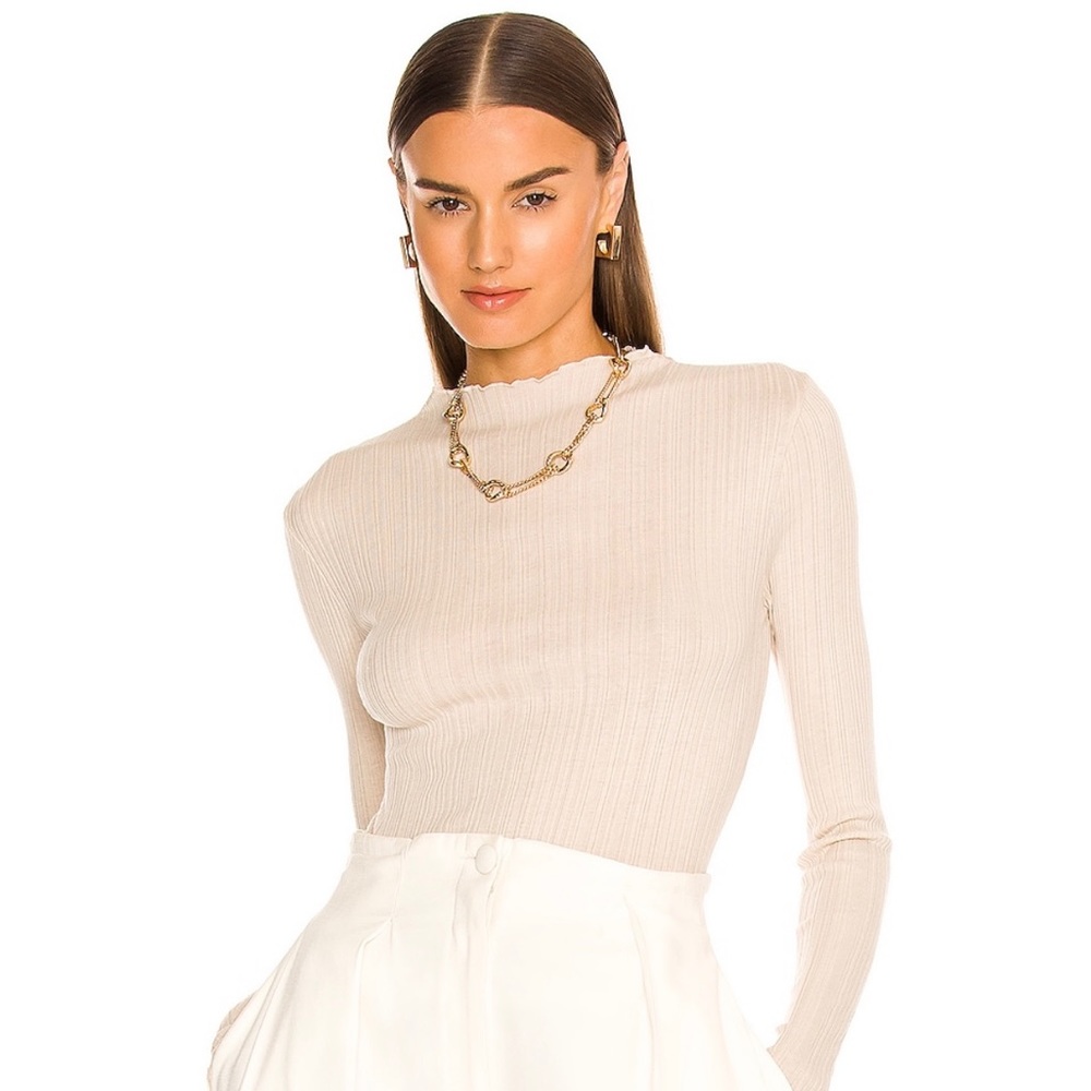 Vince Variegated Mock Neck Long Sleeve in Dark Ivory